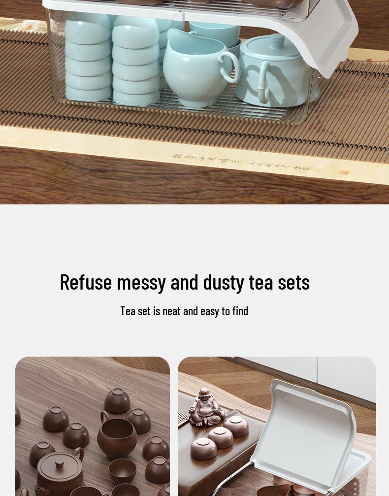 Белая прозрачная коробка для хранения чайного сервиза с крышкой - Пылезащитный, влагозащитный органайзер для кухонной столешницы