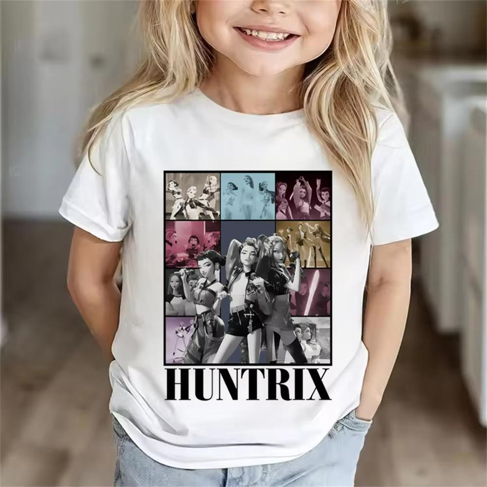 KPop Demon Hunters Принтованные Футболки Принт Круглый Вырез Девочка Мальчик Мягкие Летние Модные Удобные Футболки с Коротким Рукавом