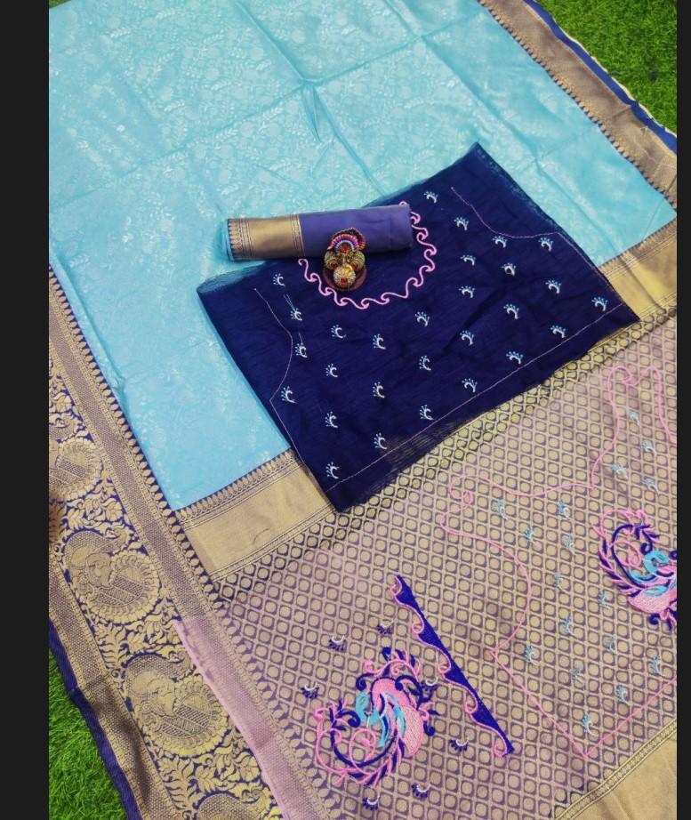 Индийское традиционное мягкое шелковое сари личи с жаккардовым плетением