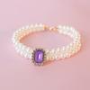 Pet Collar Cat Dog Pearl Necklace Double Stacked Premium Protein Gem Set with Rhinestones