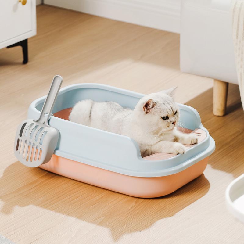 Large Semi-Enclosed Thickened Cat Litter Box with Scoop - Anti-Splash Design