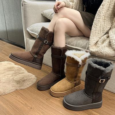 Дизайнерские ботинки Мартин с юбкой, круглым носком, толстой подошвой и пряжкой на ремне, зимняя мода, ретро, бархатные, теплые, на плоской подошве, сноубутсы