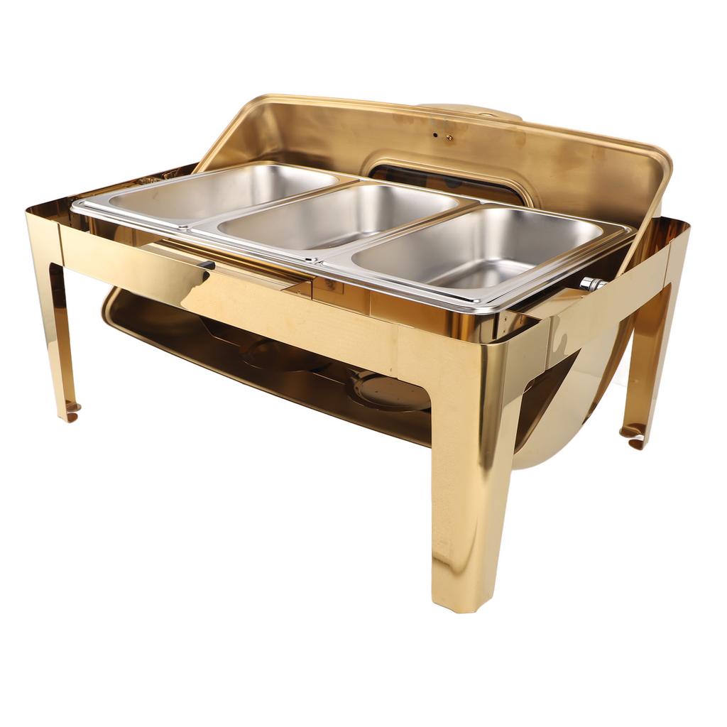 Поднос для подогрева пищи из нержавеющей стали, поднос для шведского стола, 9 л, подставка для подогрева пищи, прозрачная стеклянная крышка