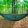 Двойной / односпальный портативный кемпинговый гамак подвесная кровать с москитной сеткой (Темно-зеленый)