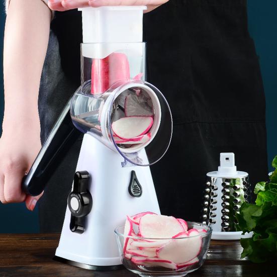 Kitchen Vegetable Slicer with 3 Replaceable Stainless Steel Blades Manual Rotary Cheese Grater with Handle Multifunctional Vegetable Chopper
