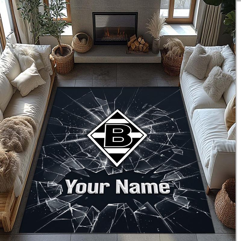 Borussia Mönchengladbach Printed Crystal Velvet Rug Non‑Slip Crystal Velvet Carpet For Sofa Bedroom Indoor Home Decoration