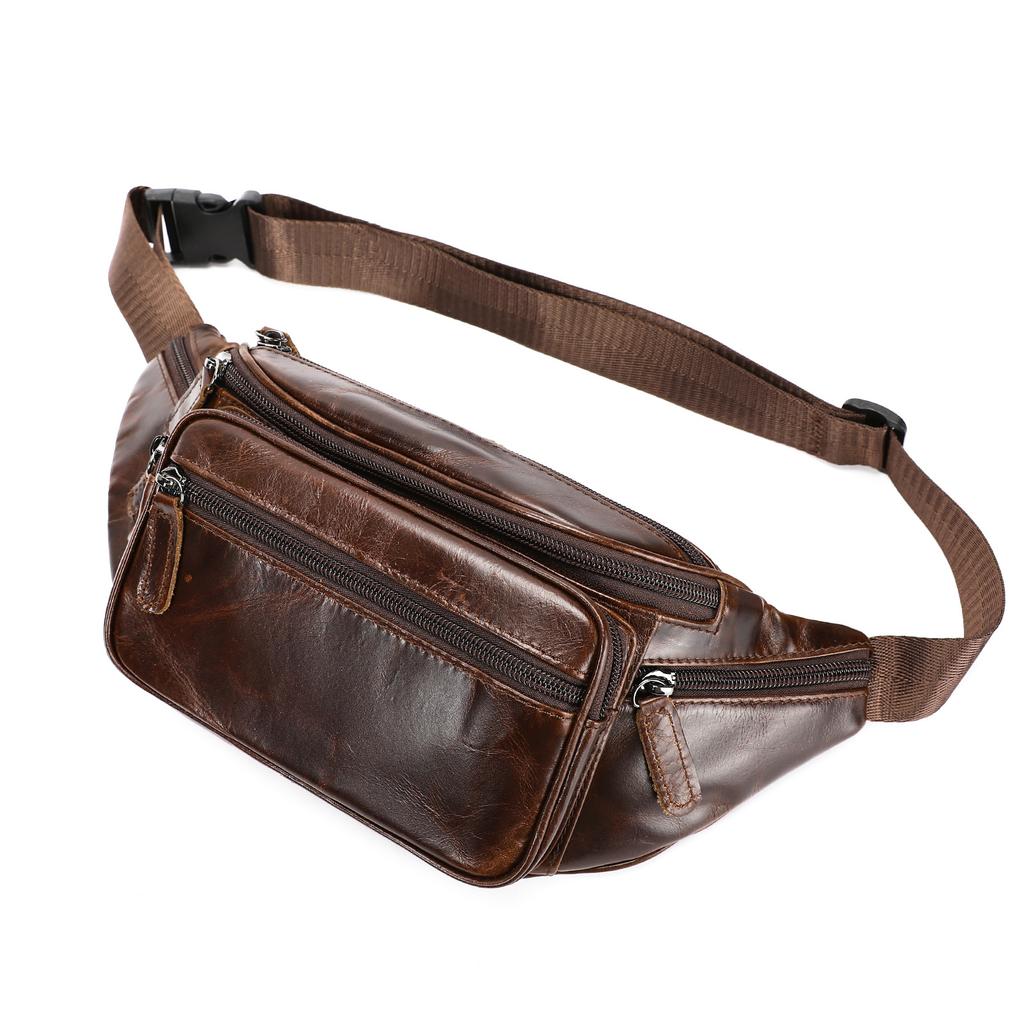 Cowhide Men's Bag Mobile Phone Waist Bag Genuine Leather Crossbody Bag Multi-functional Sports and Casual Crossbody Chest Bag