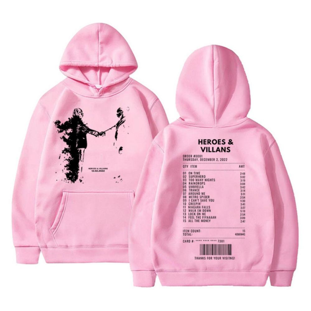 Худи с двусторонним принтом рэпера Metro Boomin Heroes Villains Мужская хип-хоп оверсайз толстовка Мужская модная тенденция Уличная одежда