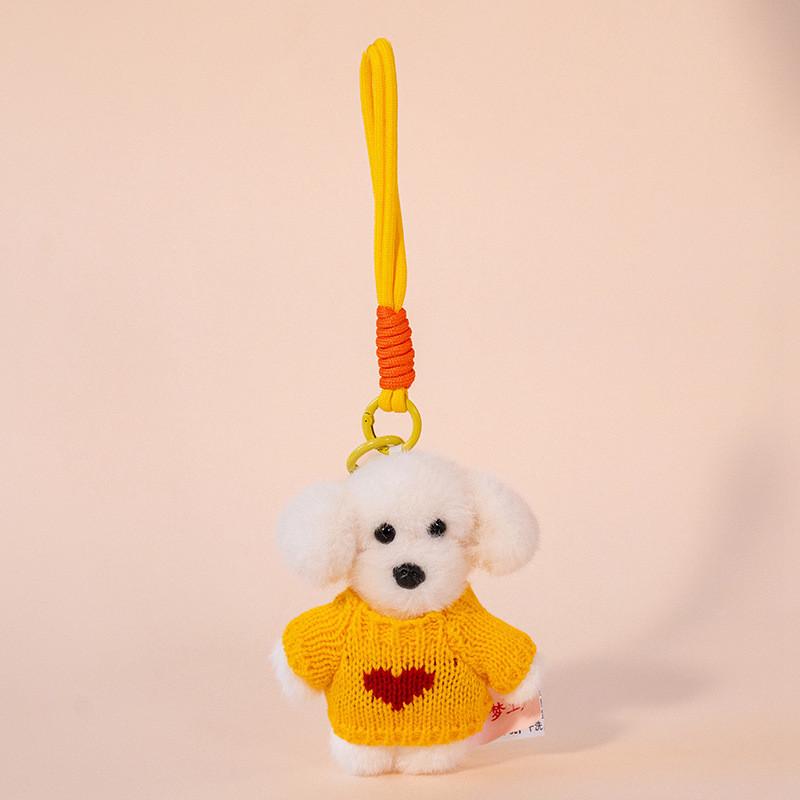 Teddy Dog Plush Pendant With Sweater Adorable Cartoon Dog Keyring For Backpack Decor