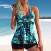 Женский танкини с цветочным принтом больших размеров, купальник с контролем живота, топ на бретелях, купальник в стиле ретро с принтом, купальный костюм из двух предметов