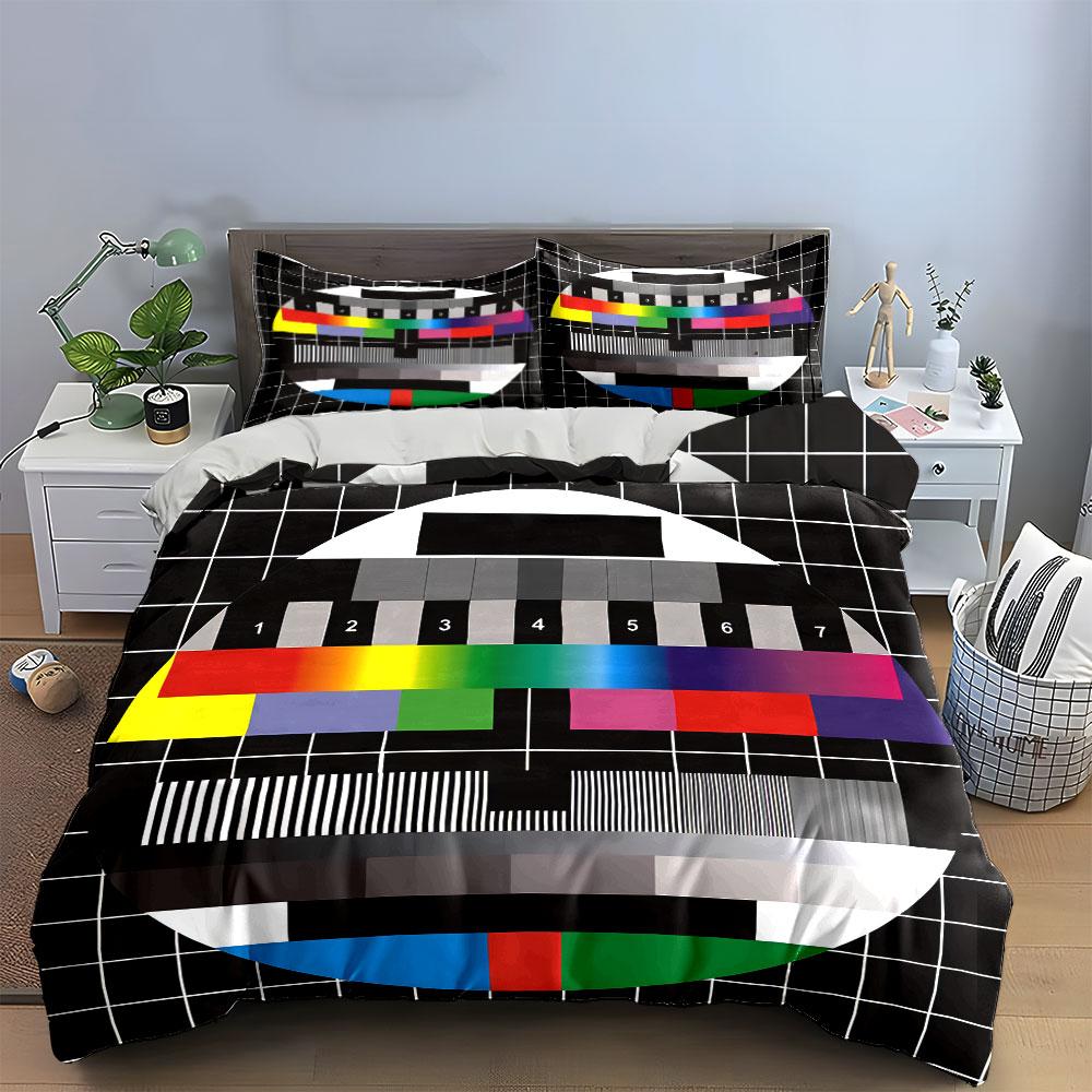 Colorful TV Test Pattern Bedding Duvet Cover Set Duvet Cover Pillowcases (1*Duvet Cover 2*Pillowcases, without duvet insert)