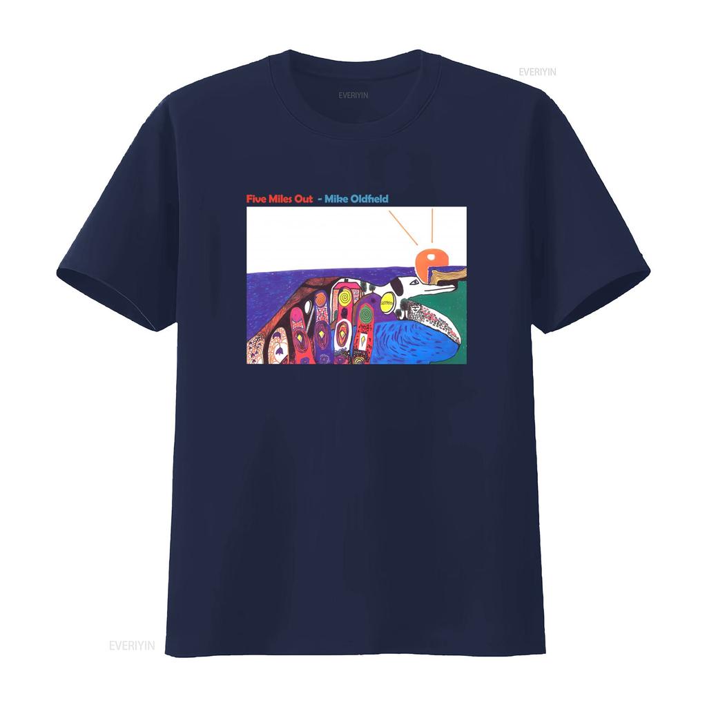 Colorful Art Print Cotton T Shirt Mike Oldfield Five Miles Out Album Family Man vintage Washed streetwear fashion Breathable