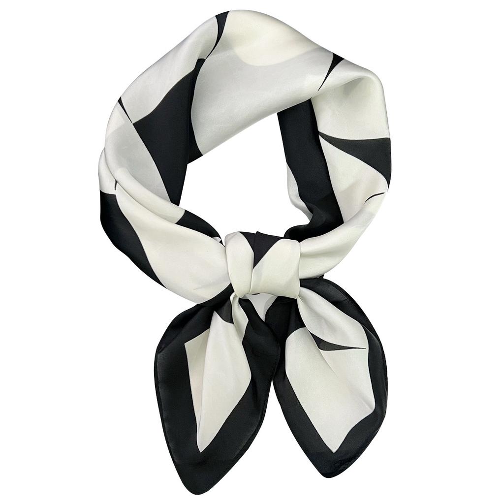 1116 new geometric black and white silk scarf women's autumn high-end small square scarf temperament fashionable versatile scarf for elders