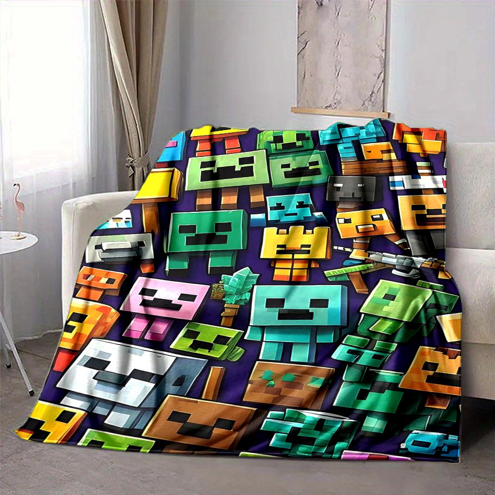 1Pc Minecraft Characters Collage Blanket Soft And Comfortable Casual Warm Camping Travel Christmas Halloween Xmas Gift M928424
