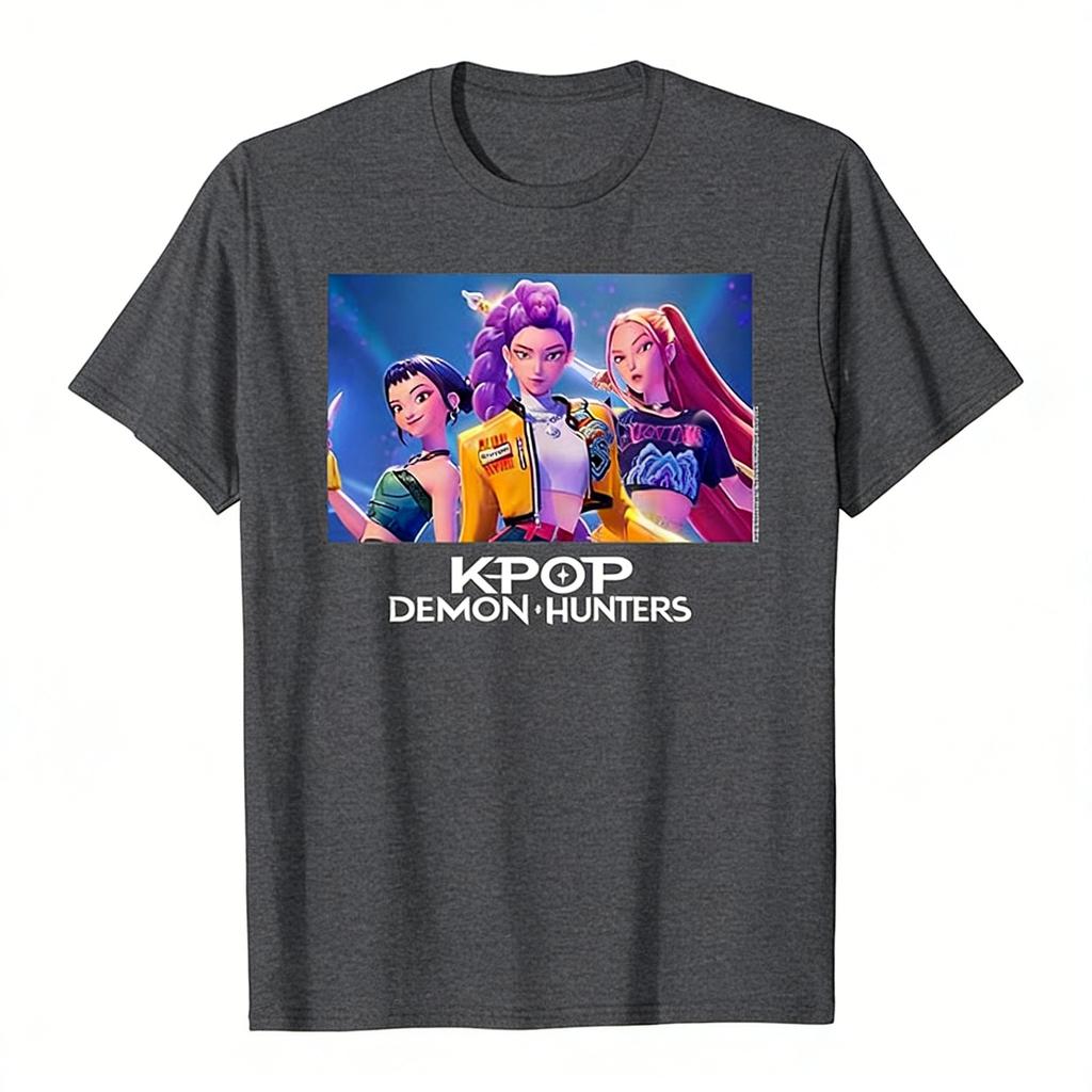 Kpop Охотники на демонов Аниме Графическая футболка Женская Мужская Футболка с коротким рукавом 2026 Лето Уличная одежда Принт с корейской женской группой Модные Топы