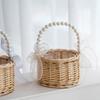Wicker Rattan Basket Handmade Wedding Flower Basket with Faux Pearl Handle Flower Girls Basket for Home Decor Bridal Shower Picnic