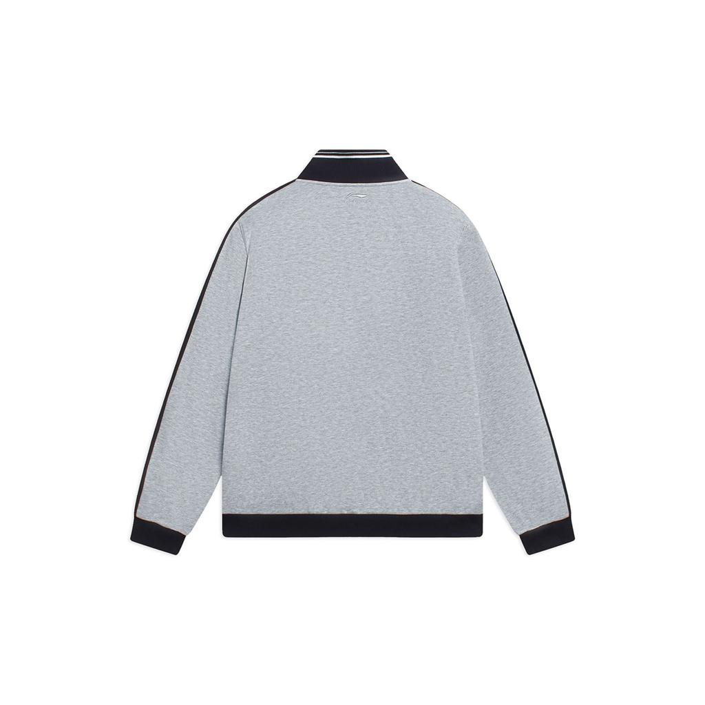 Li Ning Sports Lifestyle Series Casual Stand Collar Color Block Logo Long Sleeve Sweatshirt Men Sweatshirt Flower-Gray AWDSG85-5