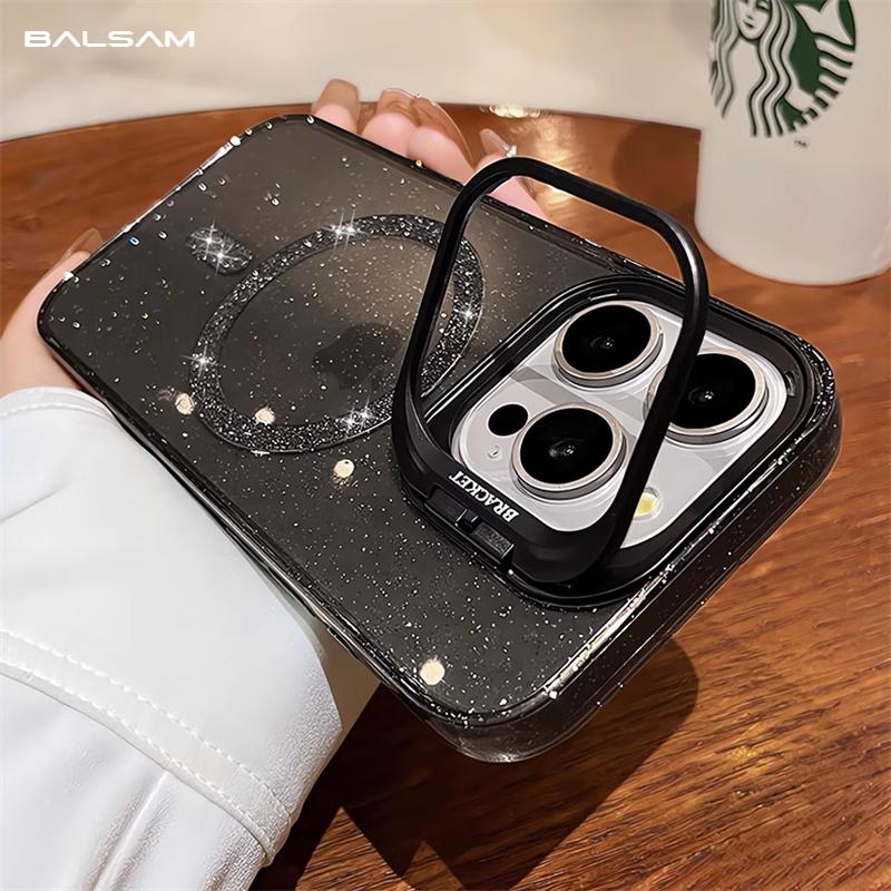 Блестящий чехол для беспроводной зарядки Magsafe для iPhone 14 13 11 12 15 Pro Max, держатель камеры, прозрачный жесткий акриловый магнитный чехол