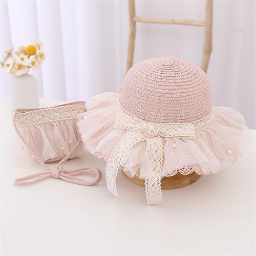 2 шт./компл., детская соломенная шляпа для девочек + упаковка, кружевная кепка от солнца с жемчужным бантом, летняя детская кепка для девочек, пляжная детская шляпа принцессы, рыбацкие шляпы, реквизит для фотографий