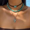 Bohemian Style Turquoise Necklace For Women Charm Niche Stacked Bead Pendant Collarbone Chain Girls Fashion Jewelry Accessories