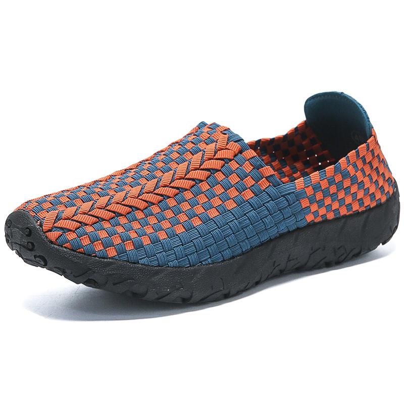 Летние мужские кроссовки черного цвета с плетением, пляжные, мягкие, легкие, спортивные туфли, повседневные, дышащие, без застежек, туфли на плоской подошве