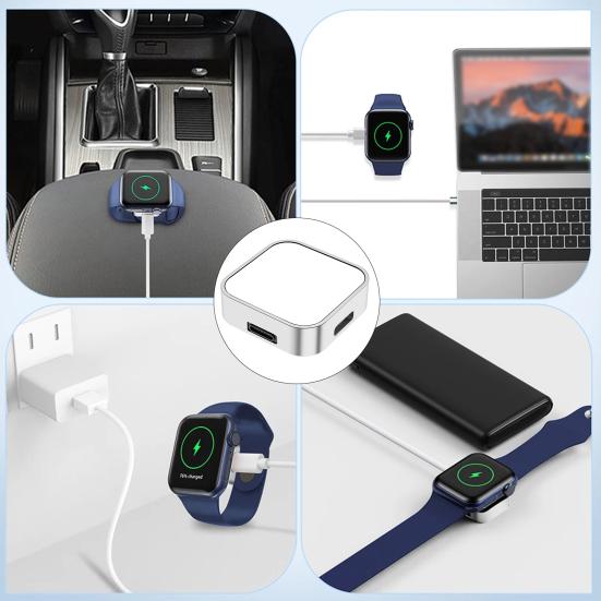 Беспроводное зарядное устройство для часов, беспроводная конструкция, магнитная зарядная док-станция Type-C, 8-контактный разъем, двухпортовая подставка для зарядки часов для Apple Watch