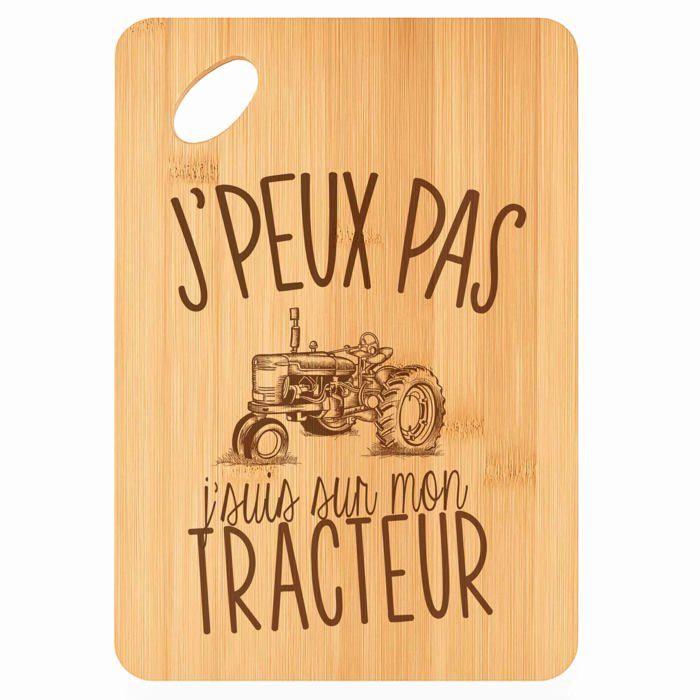 Planche à découper / Plateau apéro - PLANETEE - Tracteur J'peux pas - Bambou gravé - 30 x 20 x 1 cm - Trou Ø24 mm