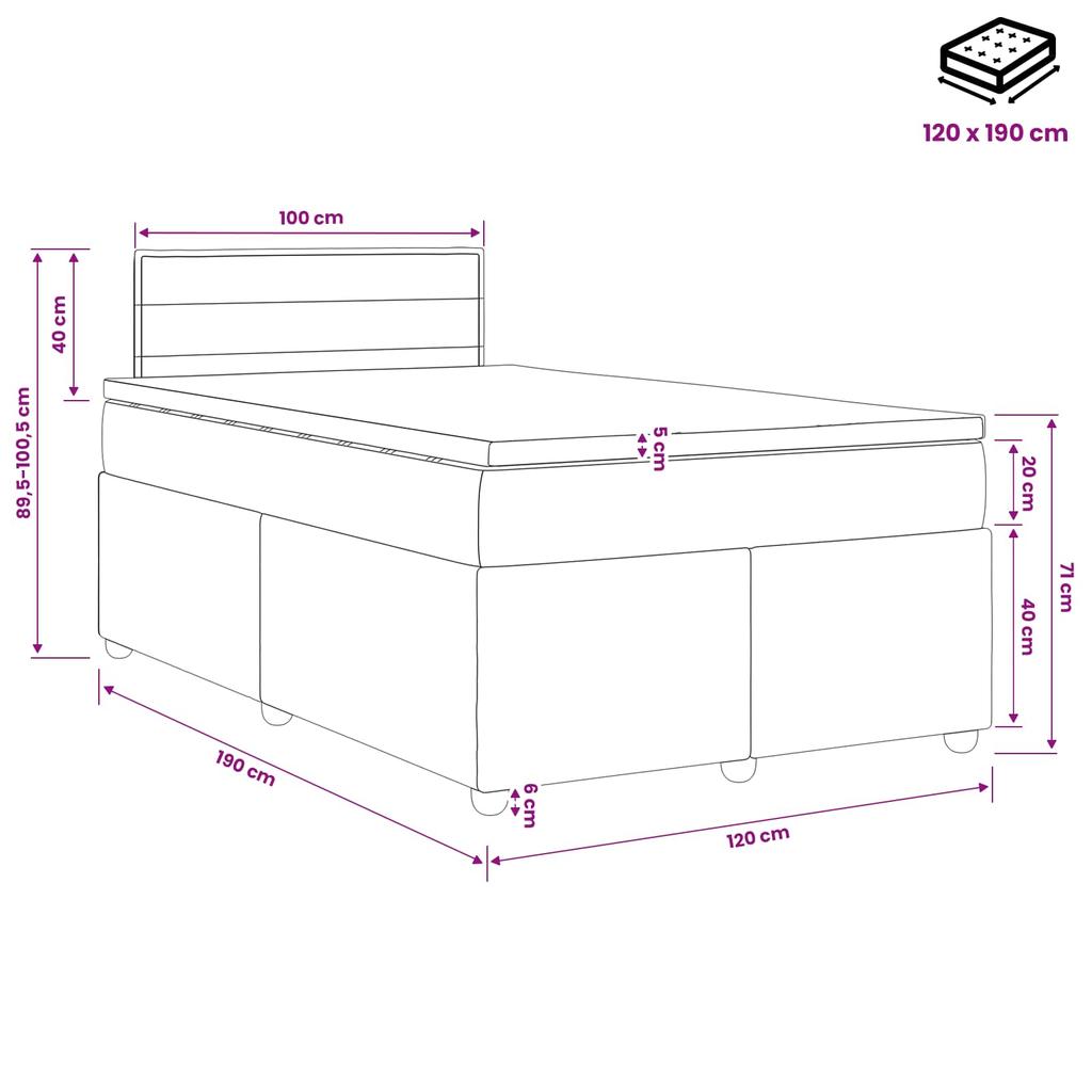 Box Spring Bed with Mattress Black 120 x 190 cm Fabric