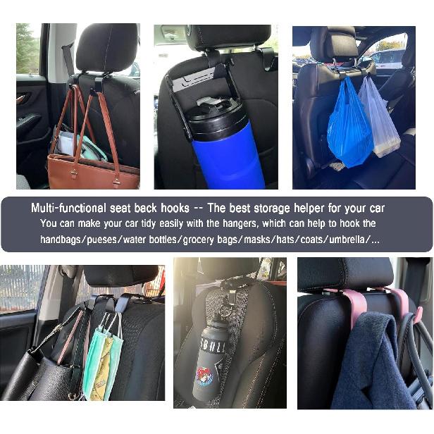 Amooca Universal Multifunctional Car Vehicle Headrest Hook, Organizer Hanger Storage Hook For Bag Purse Cloth Grocery (Beige Set Of 4)