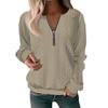 Women's Fashion Casual Zipper V-Neck Loose Long Sleeve Solid Color Sweatshirt