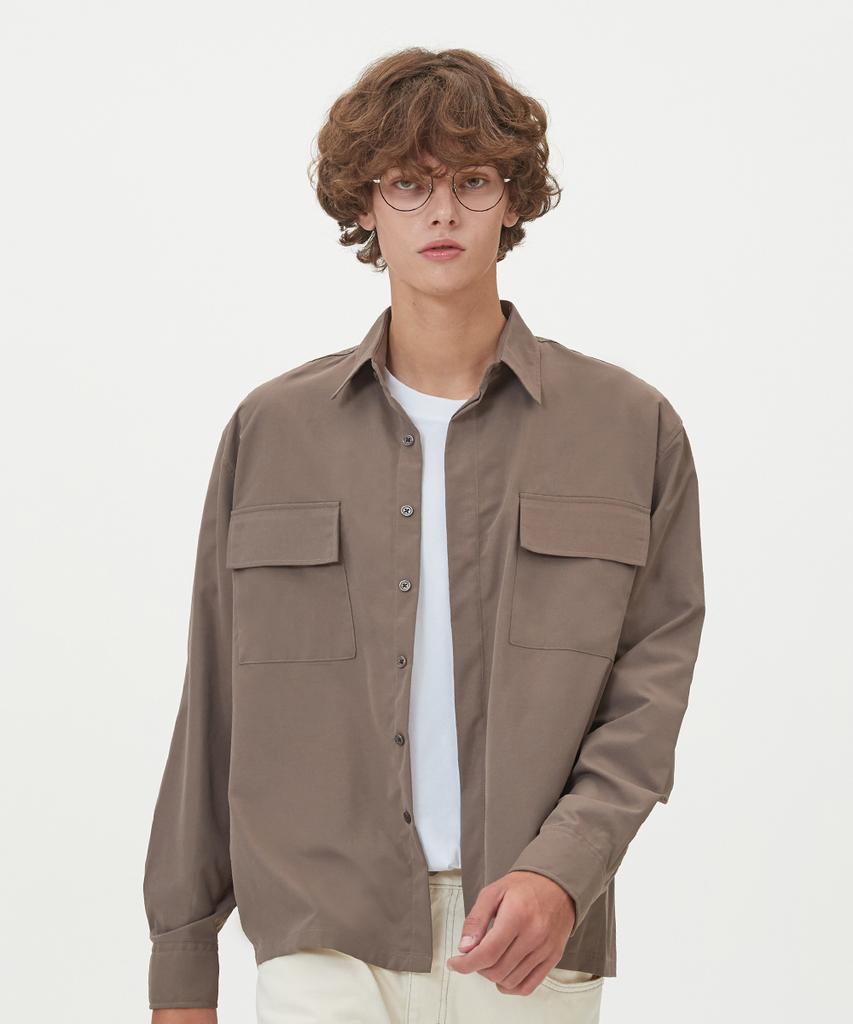 BLOND9 Two-Pocket Hidden Button Shirt_Brown
