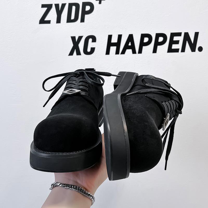 Туфли дерби мужские весна-осень 2025 года новые туфли с большим носком толстая подошва увеличивающая рост низкие туфли с круглым носком модные кожаные туфли 1088-A