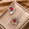 Jewelry New Set Necklace Ring Ruby Pigeon Blood Red High-End Temperament Women'S