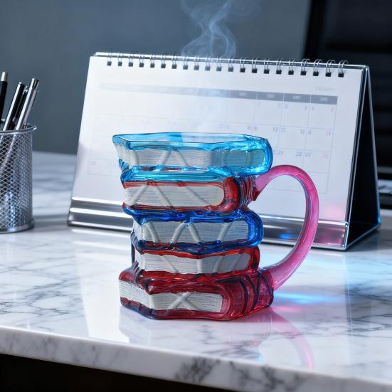 Picture Book Coffee Cup 3D Book Stacking Novel Inspired Mug 420ml Hand-Drawn Artistic Literary Mug for Book Lovers Teachers Librarians