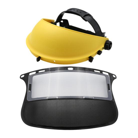 Защитный лицевой щиток из стальной проволочной сетки для шлема, обеспечивающий полную защиту лица от летящих обломков. Прочный лицевой щиток для работы в лесной местности на открытом воздухе.