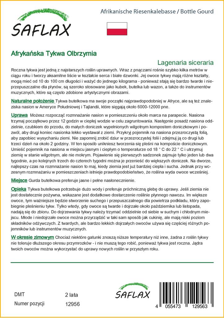 SAFLAX Подарочный набор - Тыква бутылочная - 15 семян - С подарочной коробкой, карточкой, этикеткой и субстратом для горшков - Lagenaria siceraria
