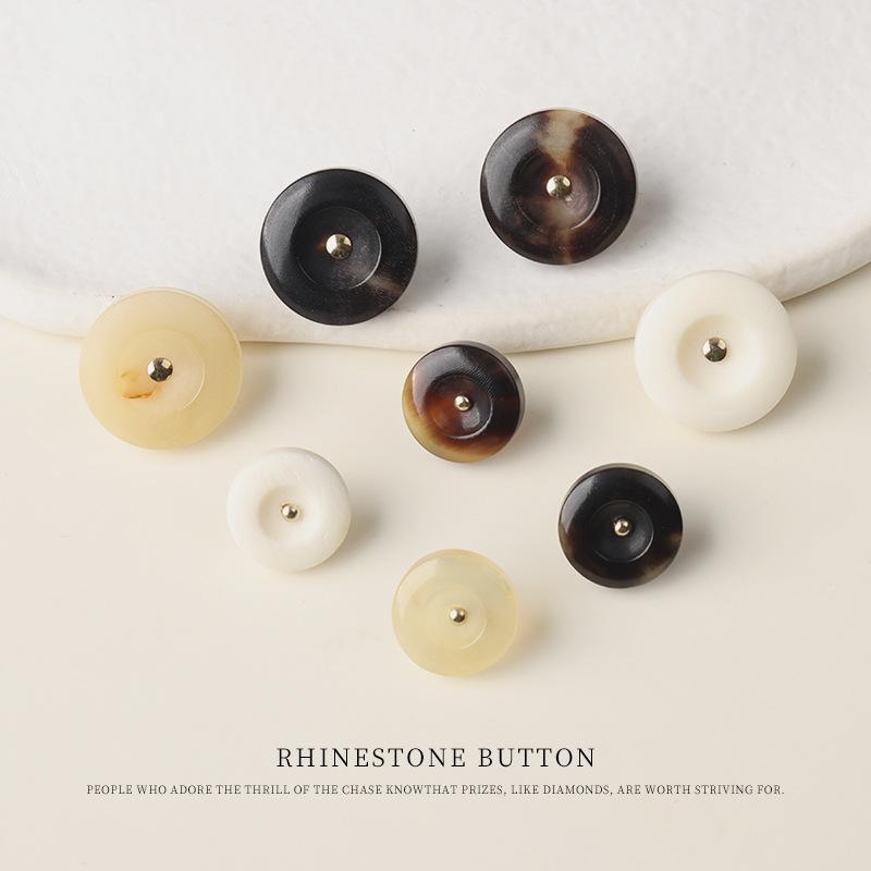 5pcs Single Hole Curved Needle Copper Foot Coffee Color Black Horn Beef Bone Buckle Cotton And Linen Jacket Knitted Sweater Shirt Cheongsam Button