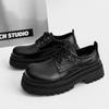 Mens Casual Derby Shoes With Thick Sole Height Increasing Design Round Toe Lace Up Rubber Outsole