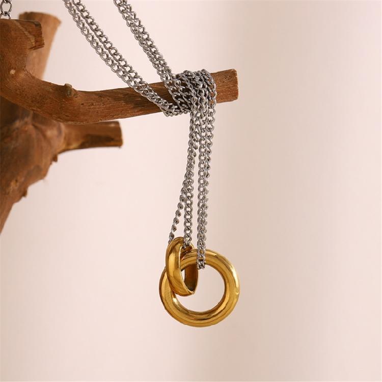 Fashion Women Necklace Double Chain Pendant Necklace Clavicle Chain Youthful Women Accessories Stainless Steel Texture
