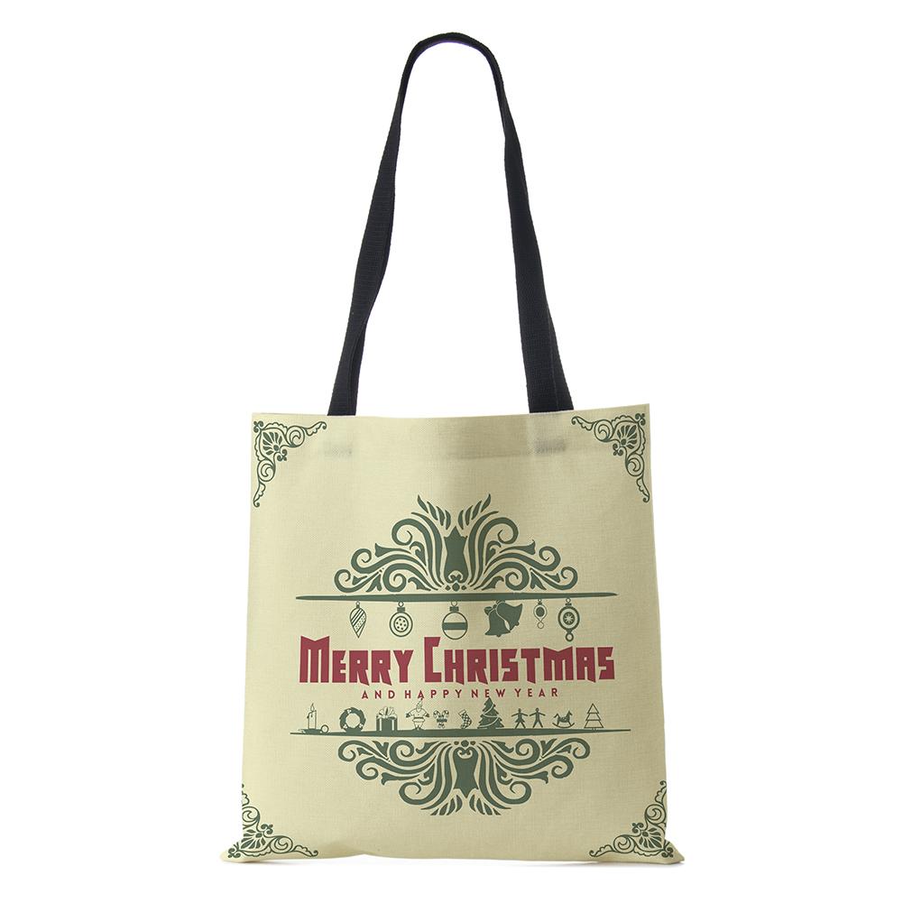 Рождественская сумка-шоппер из холста с шапкой снеговика, сумка на плечо многоразового использования с рождественской елкой, большая вместимость, складная, для хранения, сумка-тоут, KTY