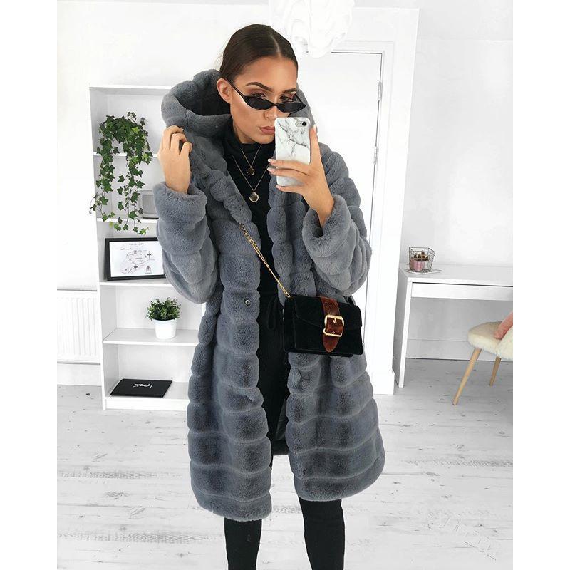 Женская мода, осенне-зимняя женская изысканная шуба из искусственного меха с капюшоном, мягкая флисовая повседневная толстая куртка