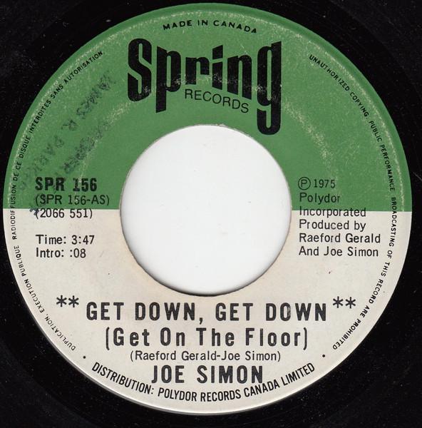7-дюймовая пластинка JOE SIMON Get Down Get Down Get On The Floo SPR156 ВЕСНА 1975 Канада SoulFunk Б/у