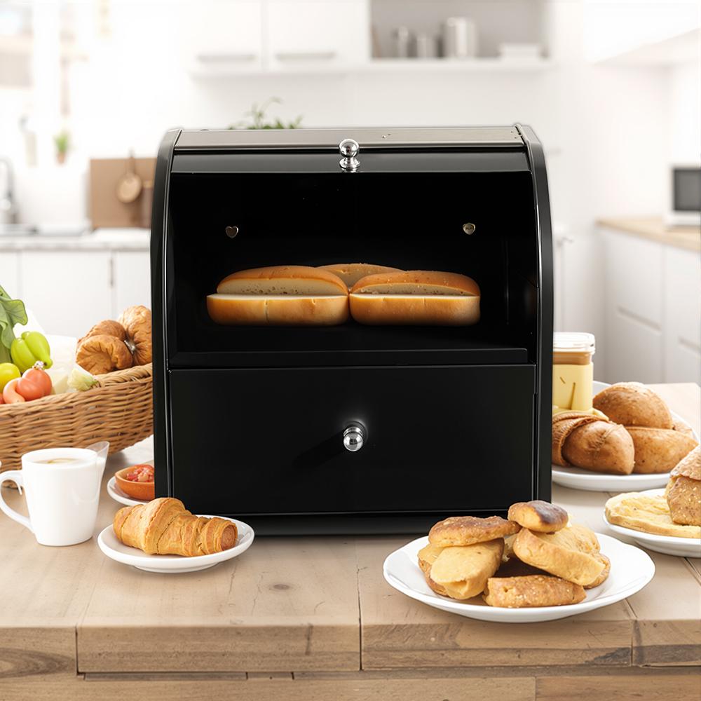 2-Tier Metal Bread Bin with Drawer, Large Desktop Storage Box for Bread and Pastry Baking Supplies,Kitchen Storage Accessories,Holiday/Birthday Gift