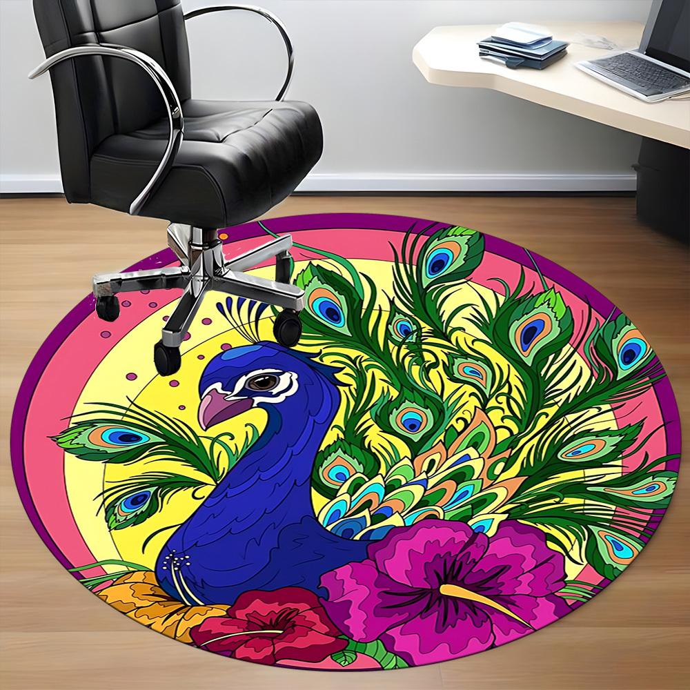 1pc Peacock Feather Chair Carpet for Office Non-Slip, Machine Washable Rug for Office - Holiday DecorMachine Made yy251029014