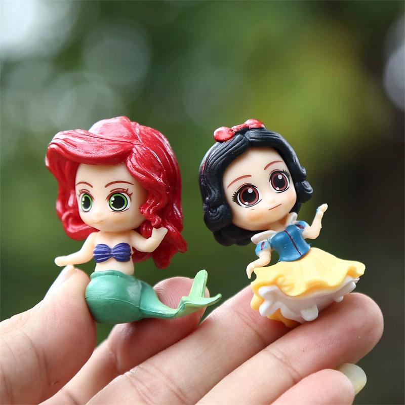 7pcs/set Princess Belle Cute Ariel Rapunzel Snow White Anime Figure 5.5cm Decorations Cake Ornament Gifts