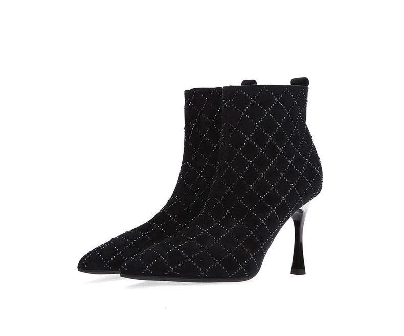Women's Autumn/Winter Rhinestone Stiletto Ankle Boots with Zipper