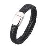 New Punk Men Jewelry Black Braided Leather Bracelet Stainless Steel Clasp Fashion Bangles Gift