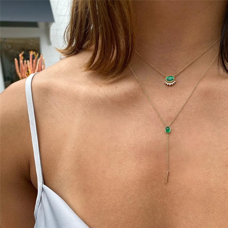 Trendy S925 Sterling Silver Fashion Egg-Shaped Zircon Pendant Exquisite Exquisite Collarbone Chain Necklace