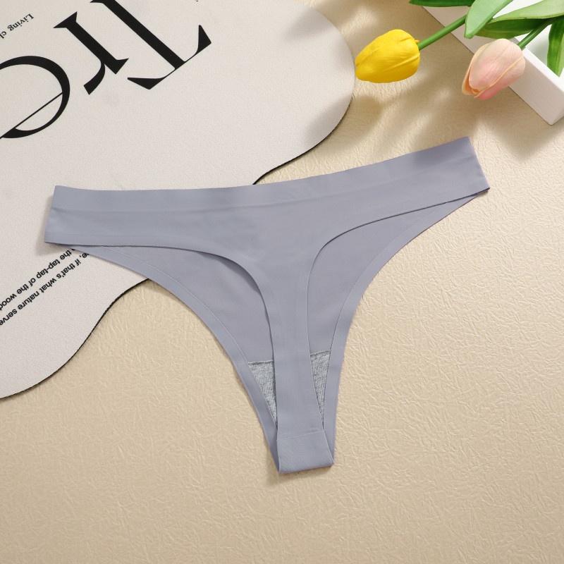 FINETOO Women Seamless Thong Maillard Color Sexy G-String Female Multi Color Ice Silk No Trace Underwear High Cut Soft Panties