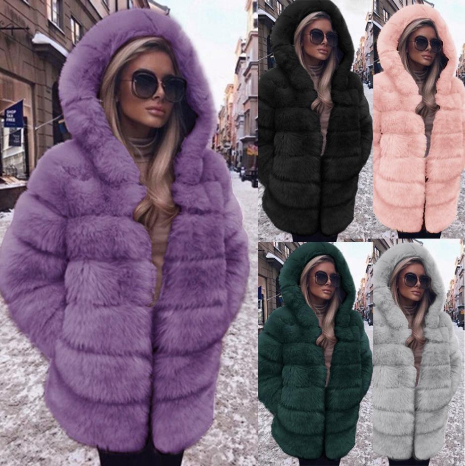 Women's Autumn and Winter Mid-length Thickened Faux Fur Coat